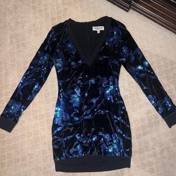 Dress the Population Black Blue Sequin Mini Dress - Picture 5 of 6
